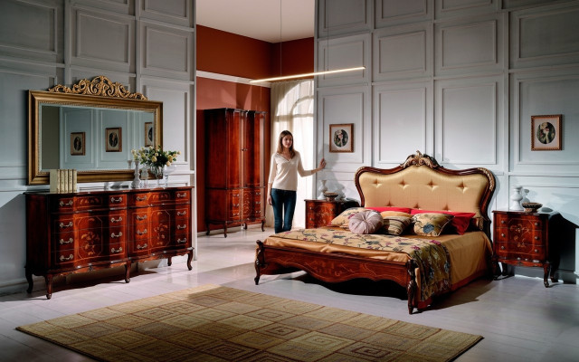 Set 3tlg. Schlafzimmer Garnitur Bett 2x Nachttisch Italienische Barock Möbel Neu