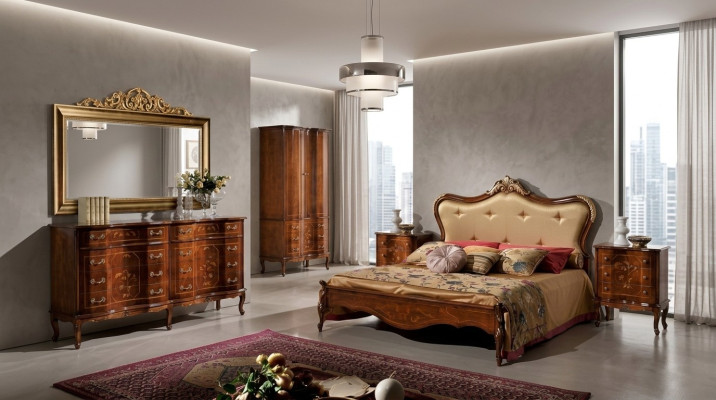 Set 3tlg. Schlafzimmer Garnitur Bett 2x Nachttisch Italienische Barock Möbel Neu