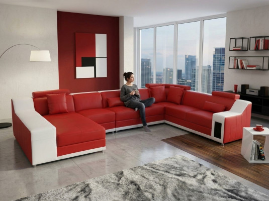 Wohn Leder Landschaft Sofa mit USB, Polster Garnitur Sofas Sitz Garnituren Neu