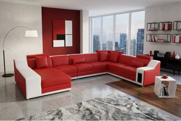 Wohn Leder Landschaft Sofa mit USB, Polster Garnitur Sofas Sitz Garnituren Neu