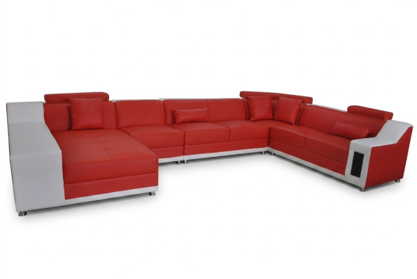 Wohn Leder Landschaft Sofa mit USB, Polster Garnitur Sofas Sitz Garnituren Neu
