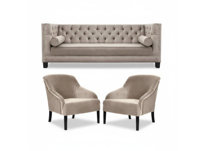 Chesterfield Beige Sessel Luxus Möbel Garnituren Textil Stoff Couchen Gruppe Neu