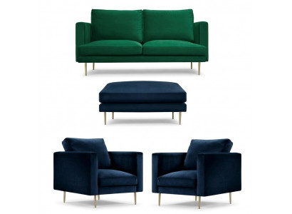 Sofagarnitur Grün Hocker Sessel Wohnzimmer Gruppe Möbel Textil Stoff Sofas Neu