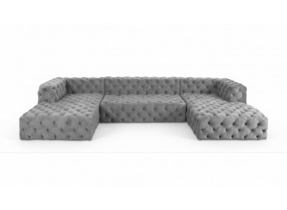 Chesterfield U Form Sofa Grau XXL Big Textil Stoff Couchen Luxus Möbel Polster