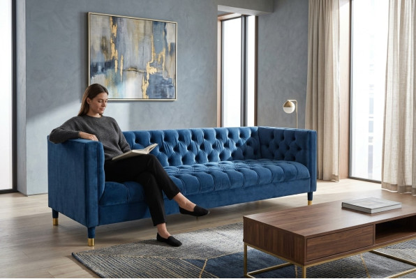Chesterfield Sofa Blaue Sofas Stoff Couchen Kreative Möbel 4-Sitzer