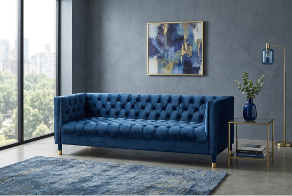 Chesterfield Sofa Blaue Sofas Stoff Couchen Kreative Möbel 4-Sitzer
