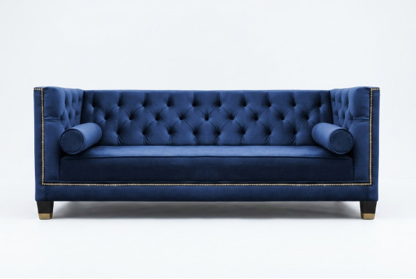Blauer Chesterfield Dreisitzer Stoff Wohnzimmer Design Couchen 