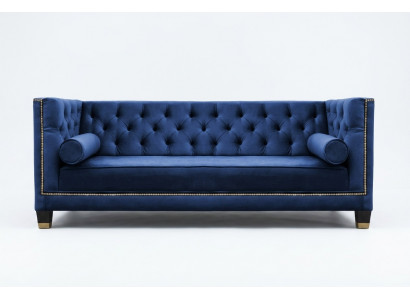 Blauer Chesterfield Dreisitzer Stoff Wohnzimmer Design Couchen 