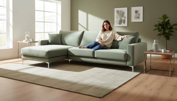 Salbeigrün Ecksofa Stoff Design Couchen Polster Sofa Sofas Neu Grün Wohnzimmer