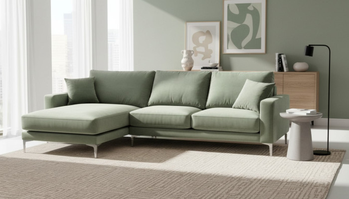 Salbeigrün Ecksofa Stoff Design Couchen Polster Sofa Sofas Neu Grün Wohnzimmer