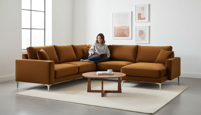 Stoff Wohnzimmer Design Couchen Polster Sofa Orange Ecksofa Sofas Italienische