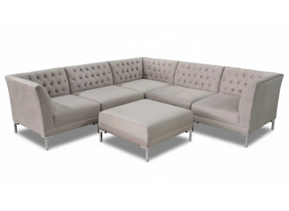 Ecksofa Chesterfield Hocker 2tlg. Set Textil Stoff Couchen Sofas Eckgarnitur Neu