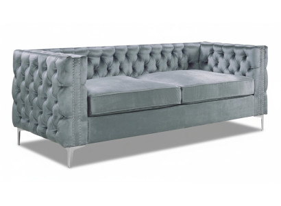 Graue Chesterfield Couch Luxus Samt Stoff Couchen Sofa Set Knöpfe Polster Neu