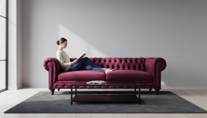 Sofas Textil Stoff Couchen Kreative Möbel 3 sitzer Neu Chesterfield Sofa Burgund