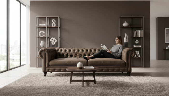 Chesterfield Braun Neu Wohnzimmer Modern Dreisitzer Kreative Möbel Textil Stoff