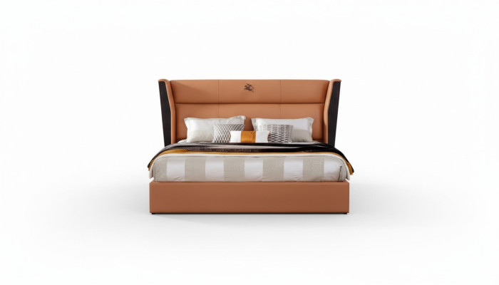 Bett Leder Orange Schlafzimmer Kreative Modern Design Möbel Holz Luxus Betten