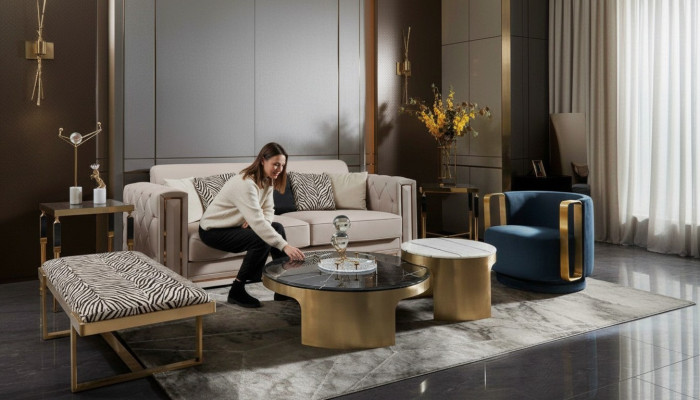 Doppelter Couchtisch Schwarz Weiß Luxus Tisch Wohnzimmer Kreative