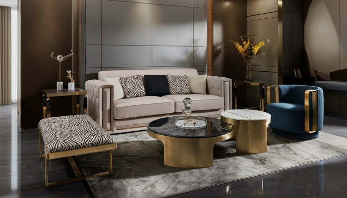 Doppelter Couchtisch Schwarz Weiß Luxus Tisch Wohnzimmer Kreative