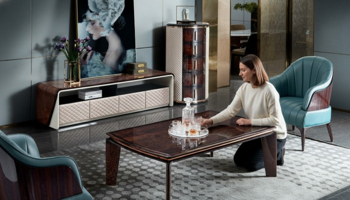 Luxus Wohnzimmer Möbel Sideboard Schrank Leder Hochglanz rtv tv