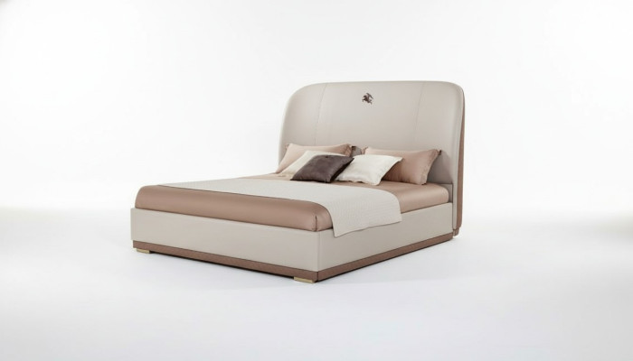 Bett Beige Leder Holz Schlafzimmer Lederbett Modern Design Möbel Luxus