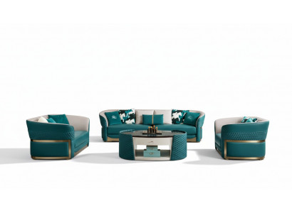 Sofagarnitur Chesterfield Polster Sofa Couch 3+1 Garnitur Leder Textil Stoff