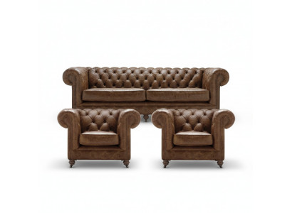 Braun Chesterfield+2 Sessel Leder Couchen Kreative Möbel Neu Wohnzimmer Sofa
