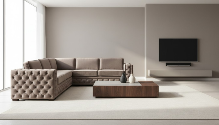 chesterfield couch luxus samt stoff couchen sofa set knöpfe polster neu Beige