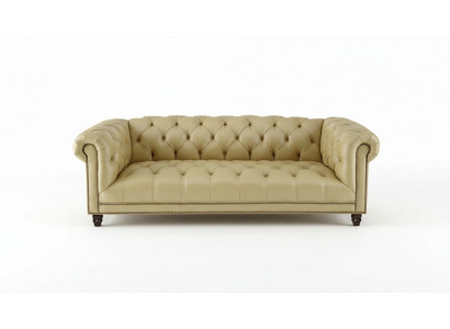 Beige Dreisitzer Leder Chesterfield Wohnzimmer Modern Design Couchen Sofa Neu
