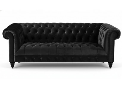 Schwarze Samt Couch Luxus Polster Chesterfield Möbel Sofa mit Knöpfen Dreisitzer