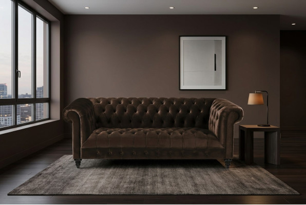 Braune Samt Couch Luxus Polster Chesterfield Möbel Sofa mit Knöpfen Dreisitzer