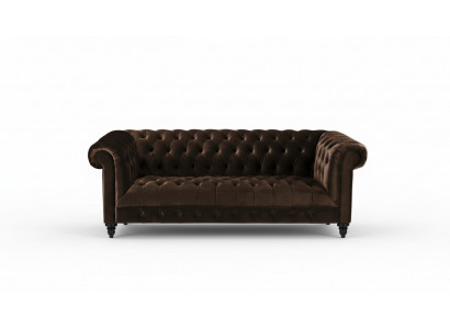Braune Samt Couch Luxus Polster Chesterfield Möbel Sofa mit Knöpfen Dreisitzer