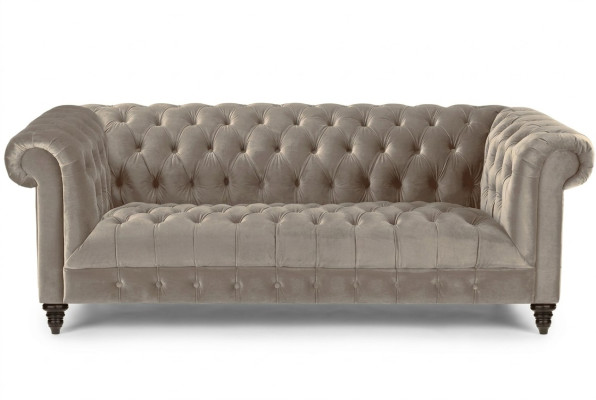 Beige Samt Couch Luxus Polster Chesterfield Möbel Sofa mit Knöpfen Dreisitzer