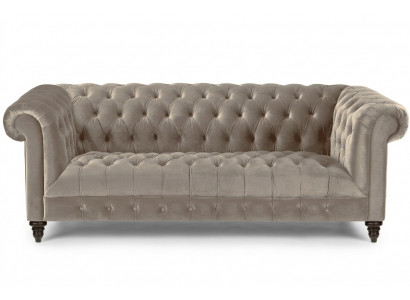Beige Samt Couch Luxus Polster Chesterfield Möbel Sofa mit Knöpfen Dreisitzer