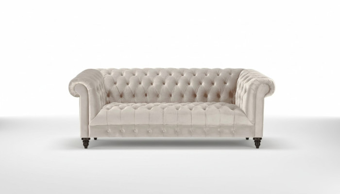 Chesterfield Beige Samt Couch Luxus Polster Möbel Sofa mit Knöpfen Dreisitzer