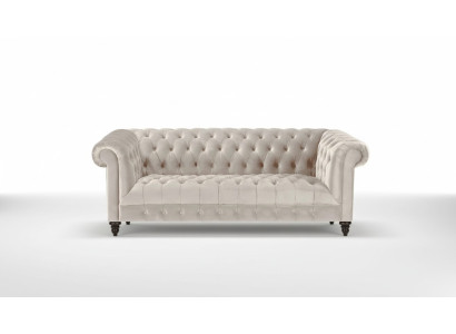 Chesterfield Beige Samt Couch Luxus Polster Möbel Sofa mit Knöpfen Dreisitzer