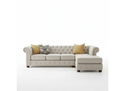 Ecksofa Beige Wohnlandschaft Couch Eckgarnitur Polster Chesterfield Möbel Design