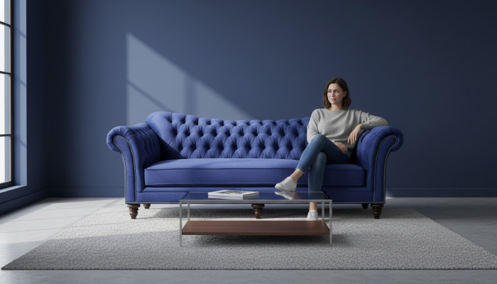 Blaue Chesterfield Wohnzimmer Modern Design Couchen Sofa Designer Möbel Stoff