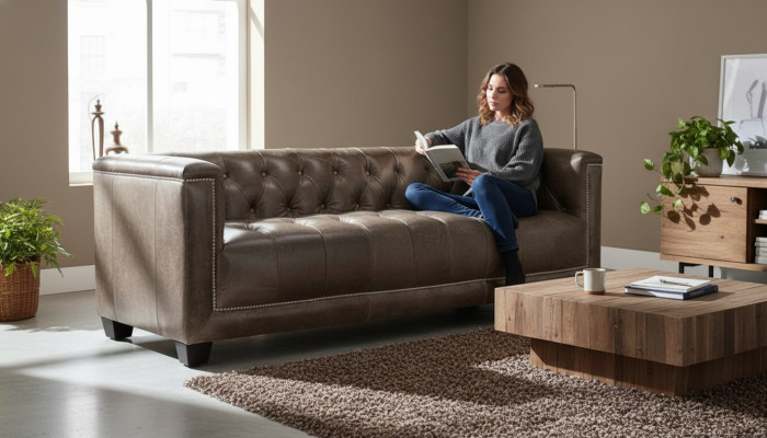 Braun Dreisitzer Leder Chesterfield Wohnzimmer Modern Design Couchen Sofa Neu