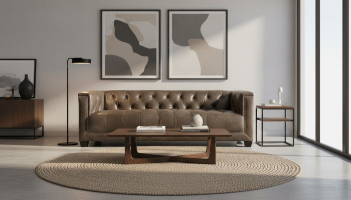 Braun Dreisitzer Leder Chesterfield Wohnzimmer Modern Design Couchen Sofa Neu