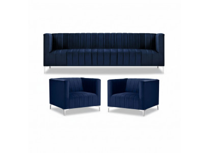 Navy Blau Sofagarnitur Dreisitzer Stoff Neu Kreative Design Sofa 2 Sessel Modern