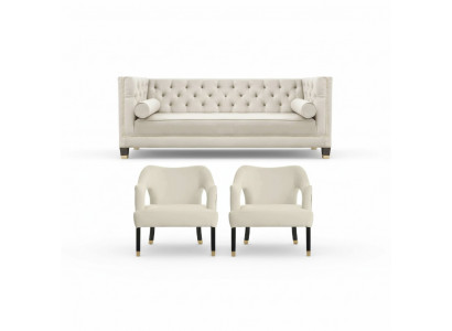 Beige Chesterfield Couch Samt Sofa Sofagarnitur couchen Sofas Polster 311 Sitzer