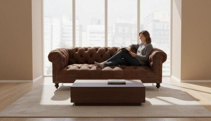 Braun Dreisitzer Chesterfield Modern Design Leder Sofa Design Möbel Samt Stoff