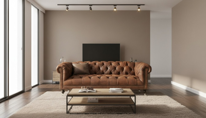 Braun Dreisitzer Chesterfield Modern Design Leder Sofa Design Möbel Samt Stoff