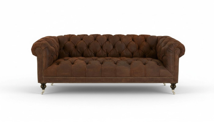 Braun Dreisitzer Chesterfield Modern Design Leder Sofa Design Möbel Samt Stoff