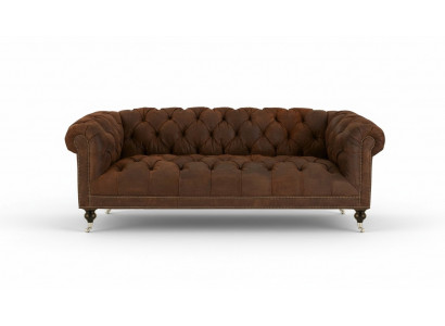 Braun Dreisitzer Chesterfield Modern Design Leder Sofa Design Möbel Samt Stoff