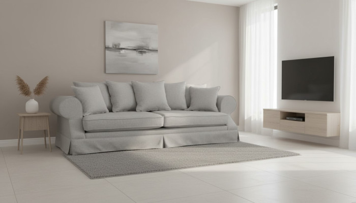 Grau Dreisitzer Sofa Stoff Wohnzimmer Design Couchen Polster Sofas Neu Kreative