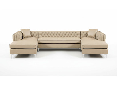 Ecksofa Beige Wohnlandschaft Couch Eckgarnitur Polster Chesterfield Möbel Design