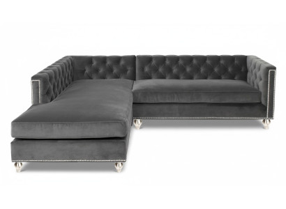 Ecksofa Wohnlandschaft Couch Eckgarnitur Polster Samt Stoff Möbel Design Grau