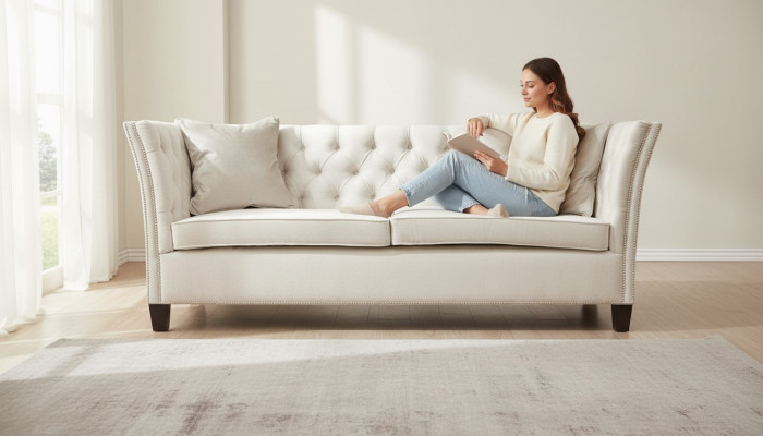Chesterfield Zweisitzer Hellgrau Stoff Wohnzimmer Design Polster Sofa Kreative
