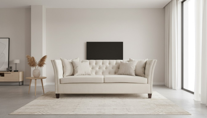 Chesterfield Zweisitzer Hellgrau Stoff Wohnzimmer Design Polster Sofa Kreative